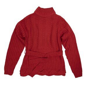 Sundazed (Belgium) Vintage Braided Cable Belted Mock Neck Pullover Sweater : S